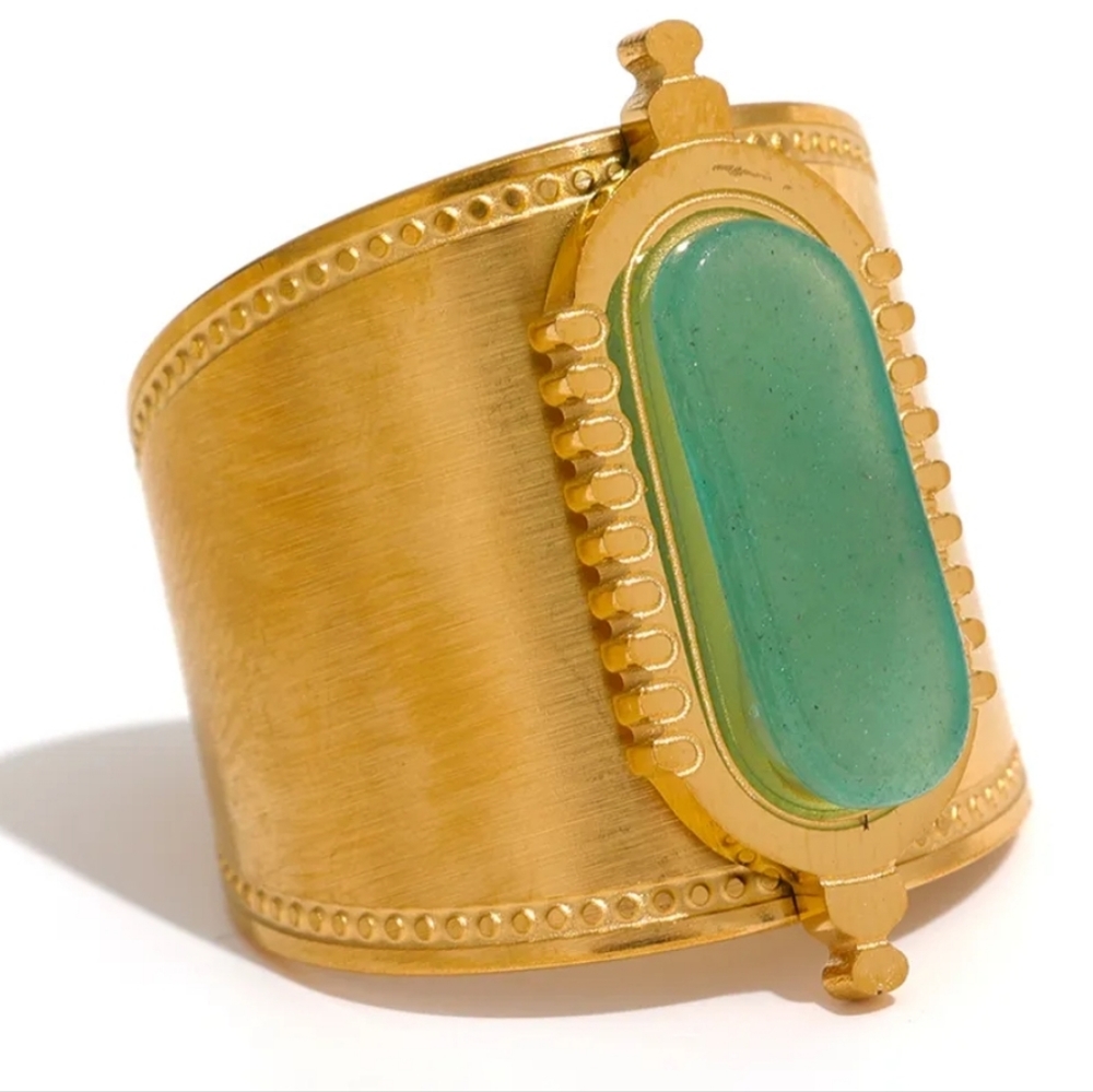 Resizable Gold Plated Boho with Green  Stone Ring